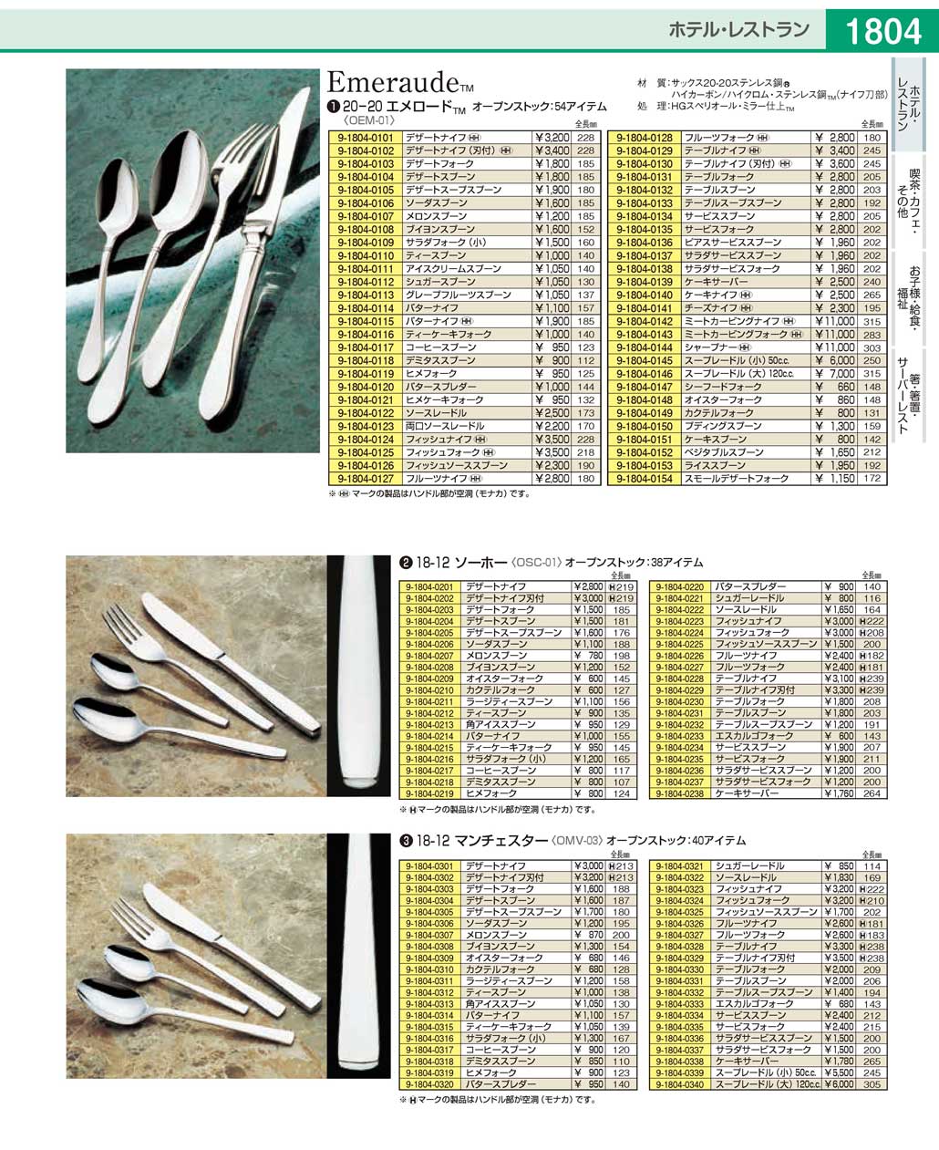 OEM01001(90)２０-２０エメロード デザートナイフ（刃無）（商品番号9