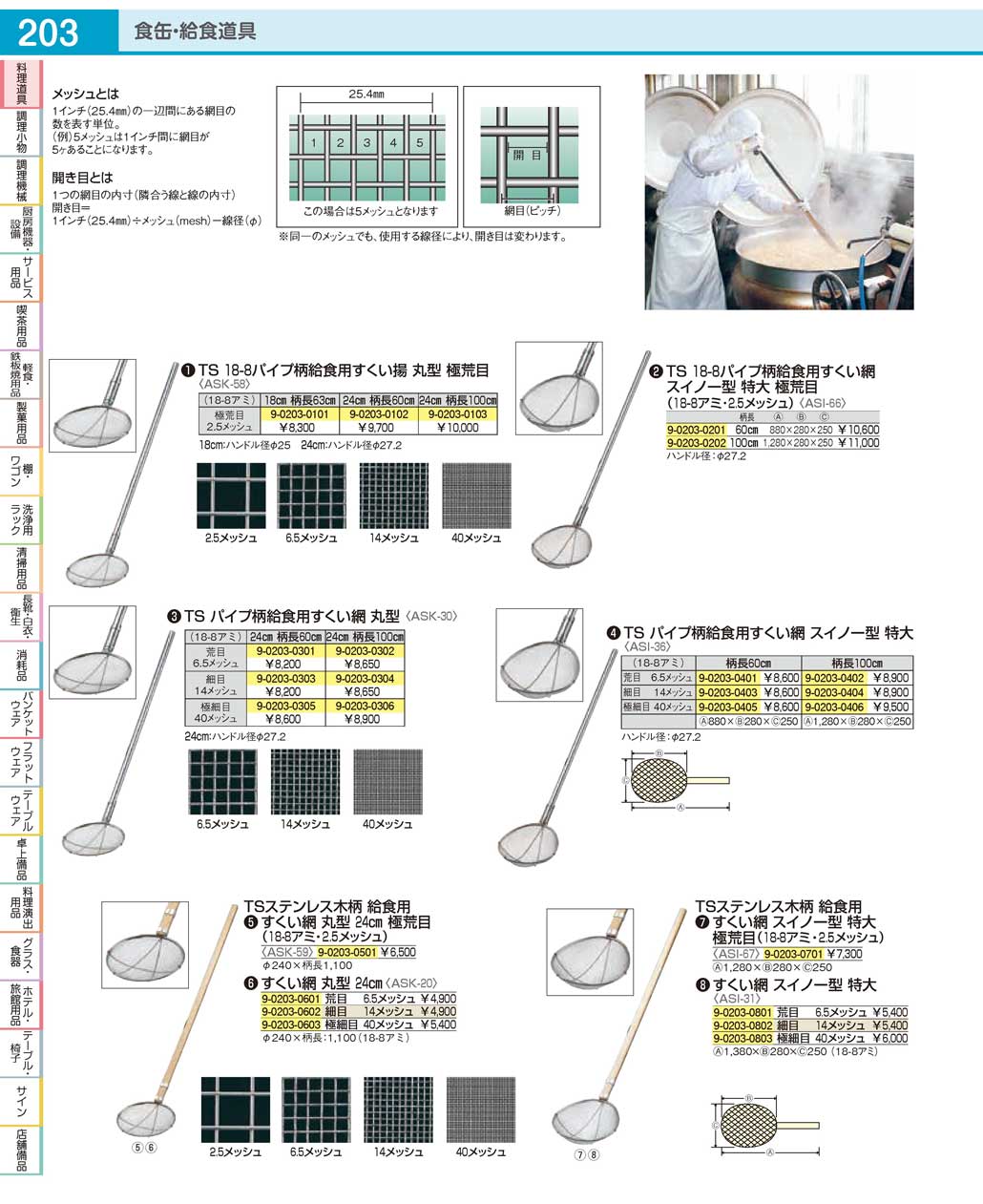 ASK305(90)ＴＳ パイプ柄給食用すくい網 丸型２４ｃｍ 細目 柄長