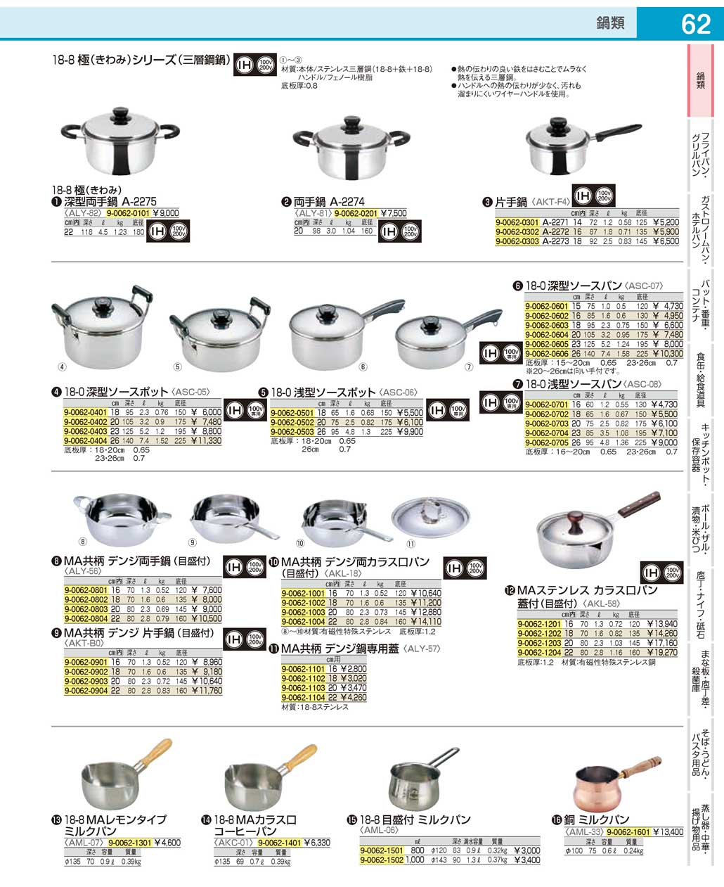 食器 鍋類Pots and Pans ＴＫＧ１９－１ 遠藤商事－62ページ