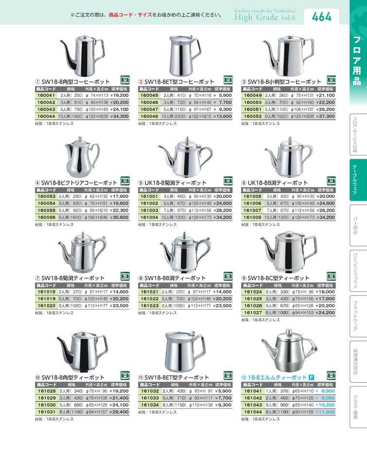 ＳＷ１８-８角型ティーポット８人用（１１００）（90）（商品番号161031）