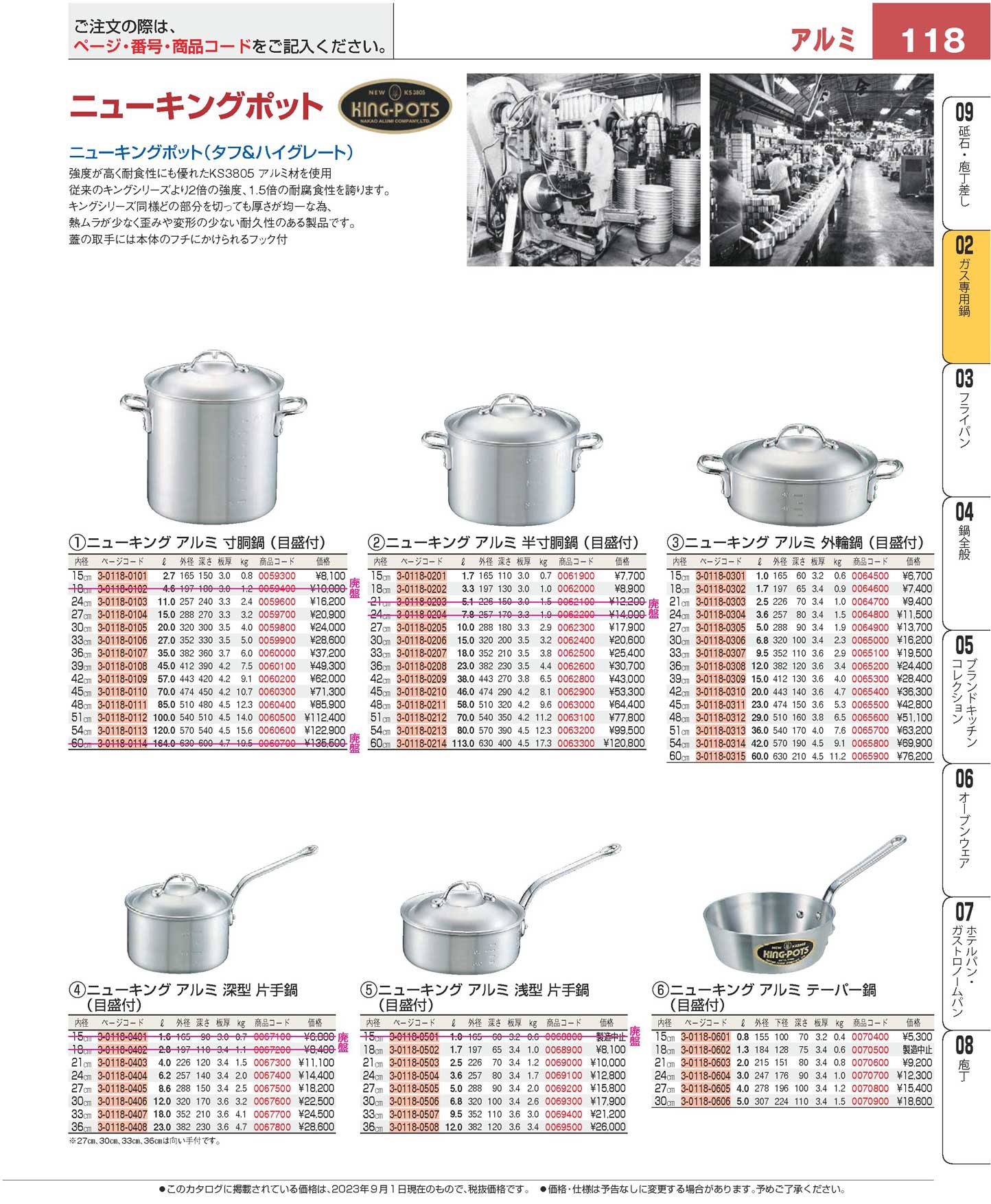 ニューキング アルミ 半寸胴鍋（目盛付）１５cm(90)（商品番号3-0118