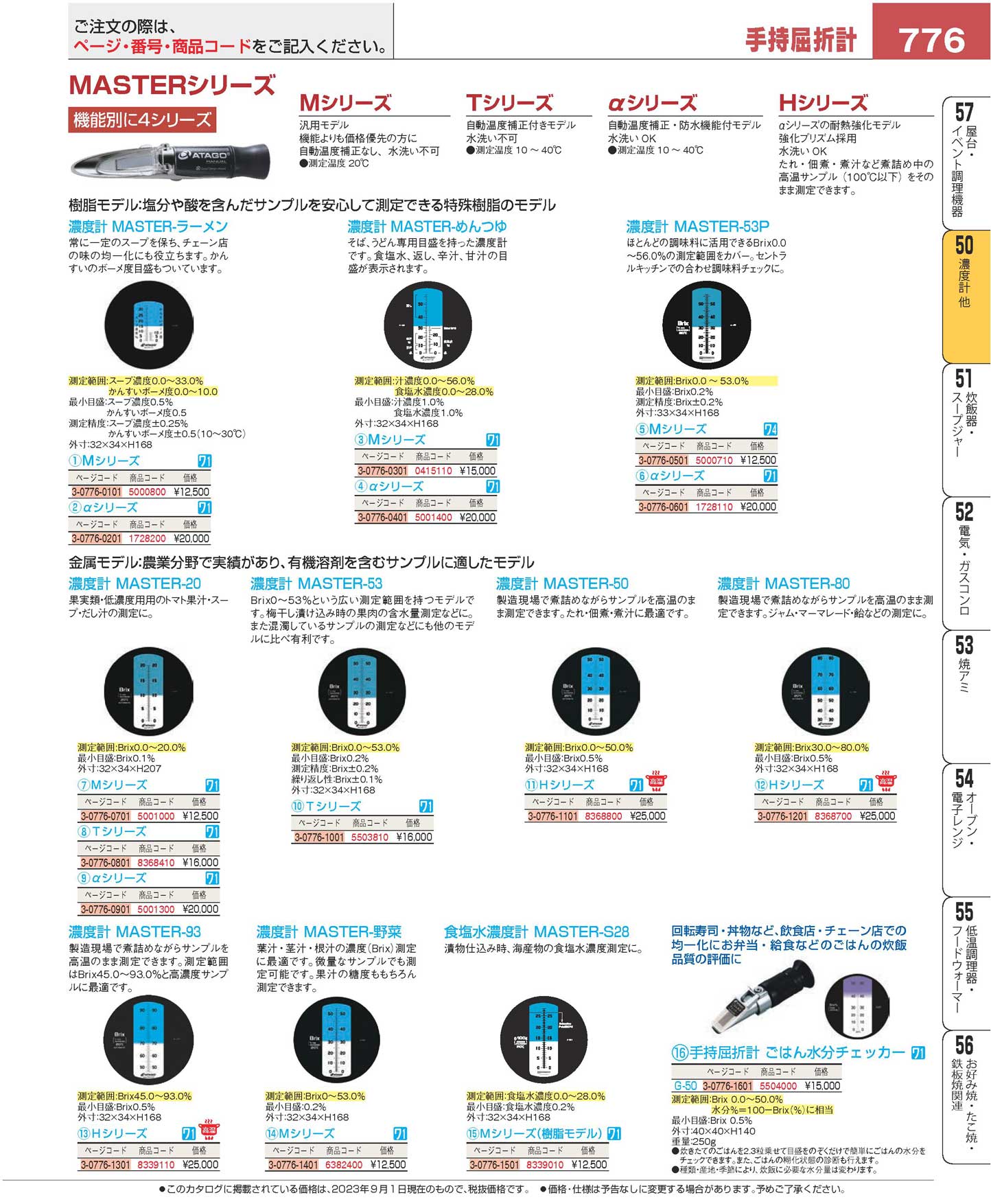 濃度計 ＭＡＳＴＥＲ-めんつゆ Ｍシリーズ 手持屈折計(180)（商品番号