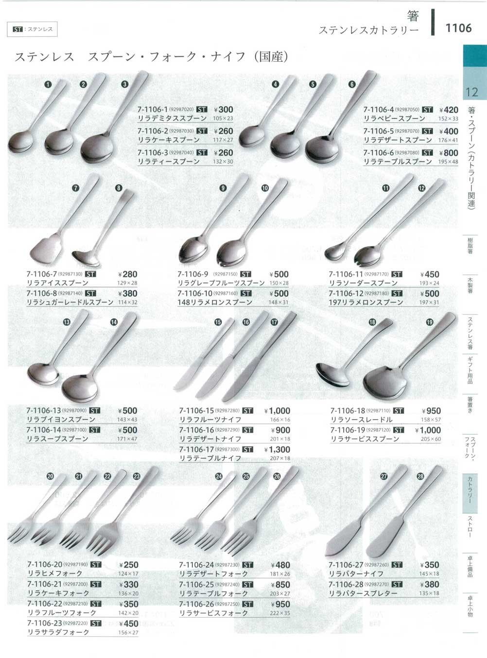 食器 ステンレスカトラリーCutlery やすらぎ３４－1106ページ