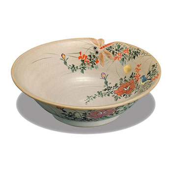 8号鉢 バラに鳥