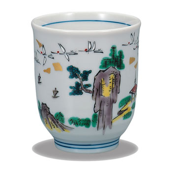 湯呑 金箔群鶴山水