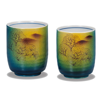 組湯呑 釉彩木立