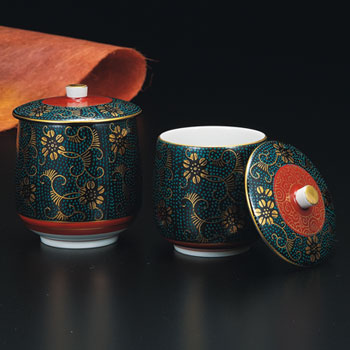 蓋付組湯呑 青粒鉄仙