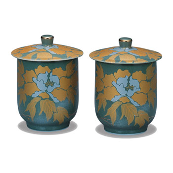 蓋付組湯呑 金牡丹