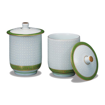 蓋付組湯呑 白七宝