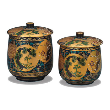 蓋付組湯呑 青粒松竹梅