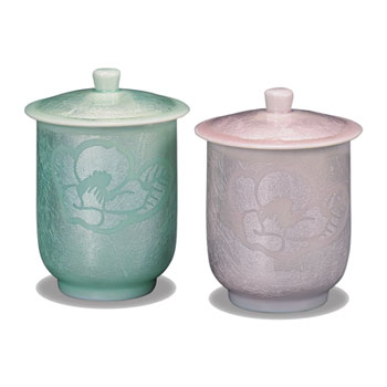 蓋付組湯呑 銀彩山茶花