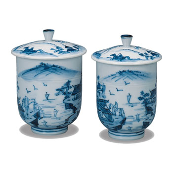 蓋付組湯呑 染付山水