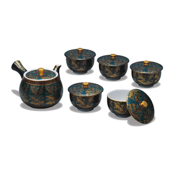 蓋付茶器 青粒桜花