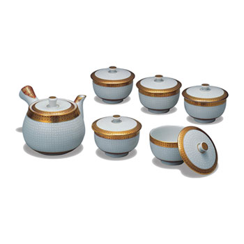 蓋付茶器 白七宝