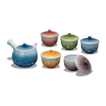 蓋付茶器 割金箔ちらし五色