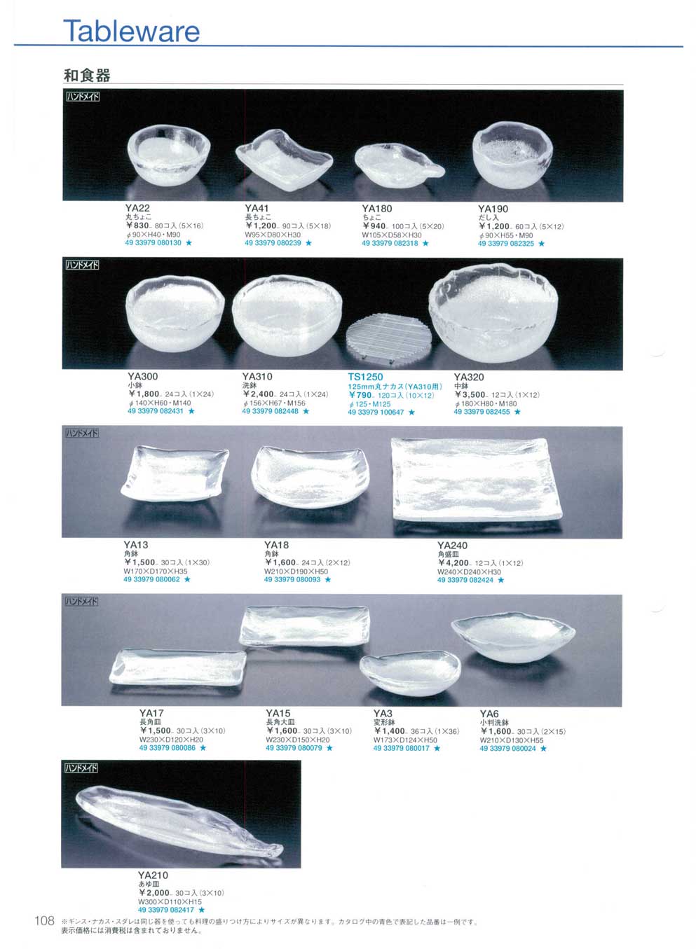 食器 皿・鉢・和食器・ハンドメイド東洋佐々木ガラス２００８ グラスウエア総合カタログ－108ページ