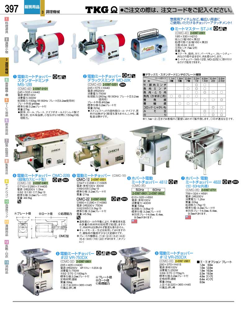 食器 電動ミートチョッパー ＴＫＧ業務用総合カタログ１２－２ 遠藤