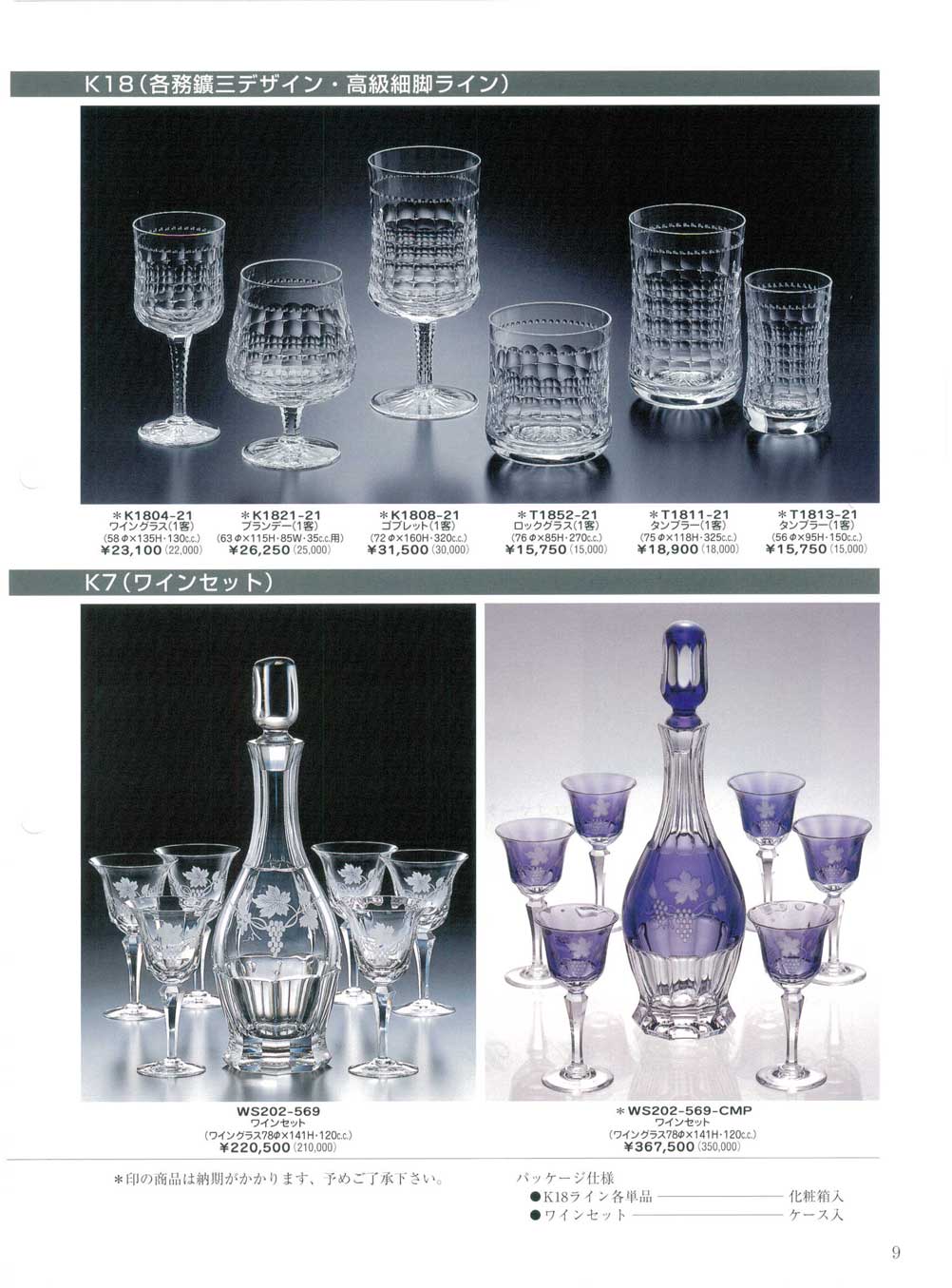 食器 K18（各務鑛三デザイン・高級細脚ライン）・K7（ワイン