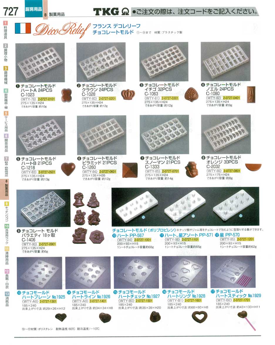 食器 チョコレート型 ＴＫＧ業務用総合カタログ１２－３ 遠藤商事－727ページ