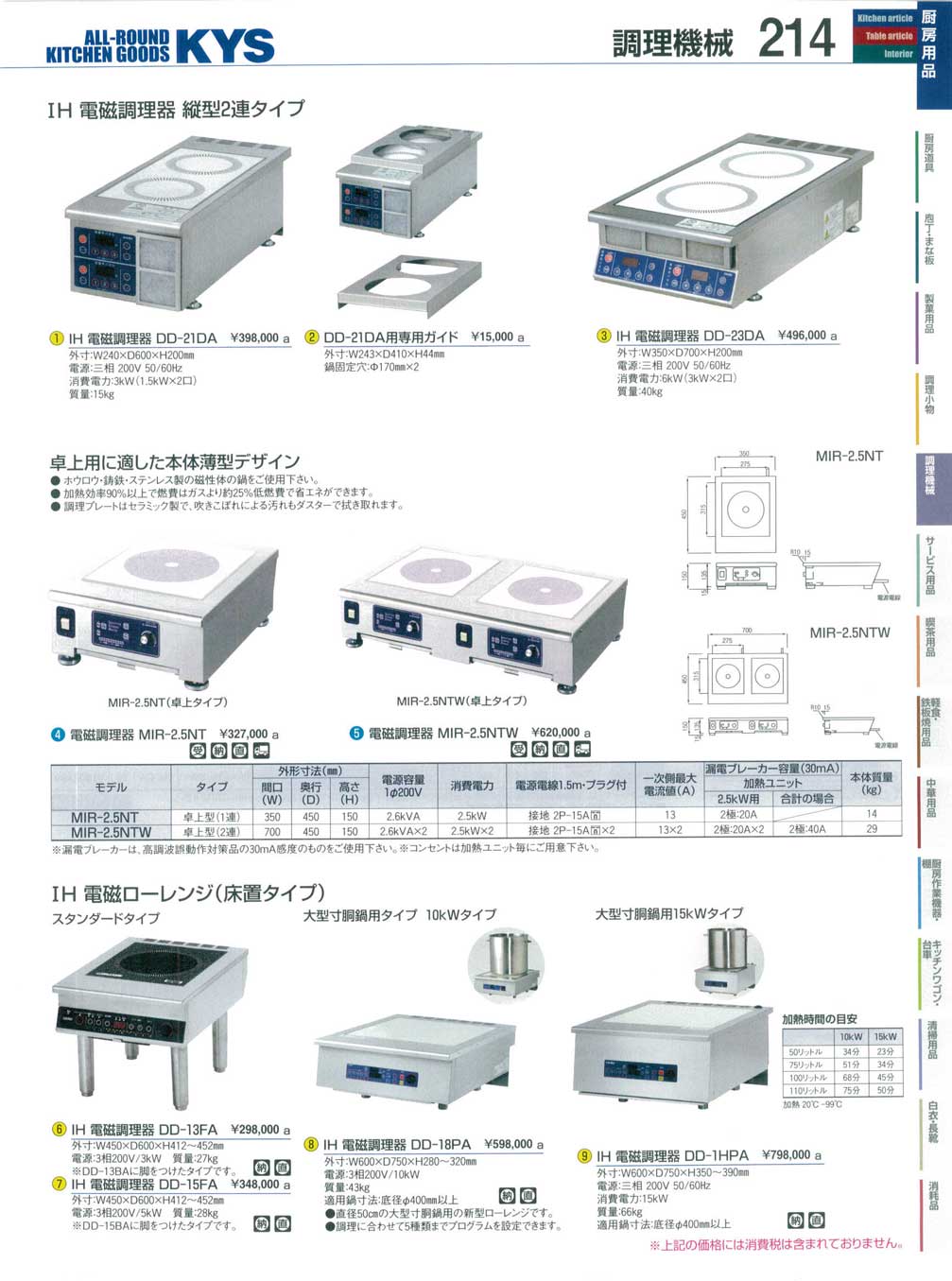 ＤＤ－２３ＤＡ ＩＨコンロ ３kW＋３kW 三相200V (縦型２連タイプ) （商品番号10-0214-0301）