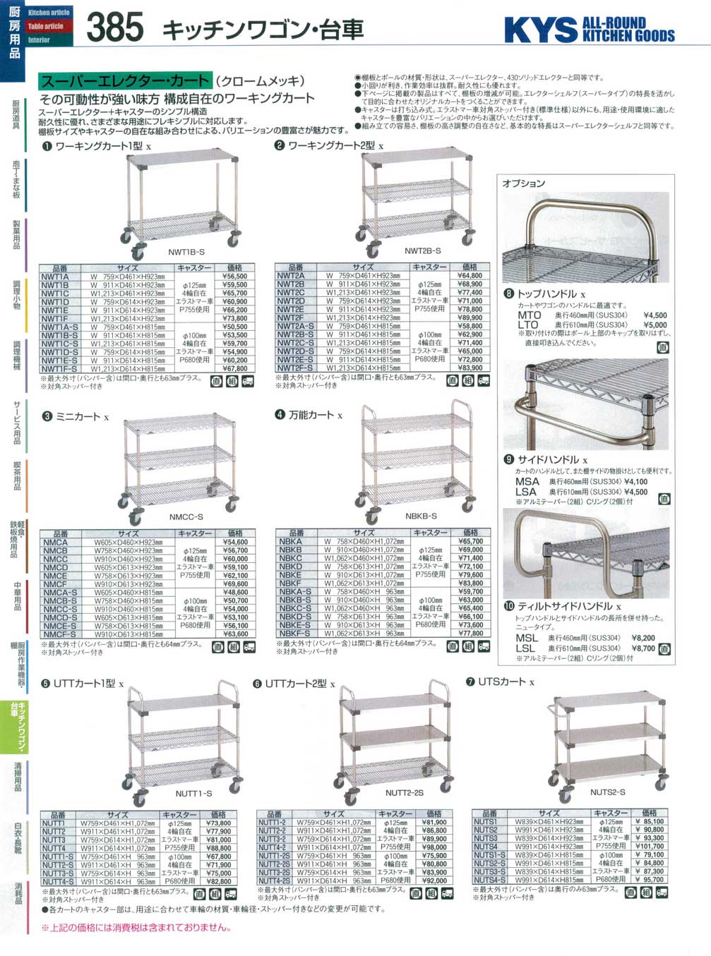 食器 スーパーエレクター・カート KYS業務用厨房用品113－385ページ