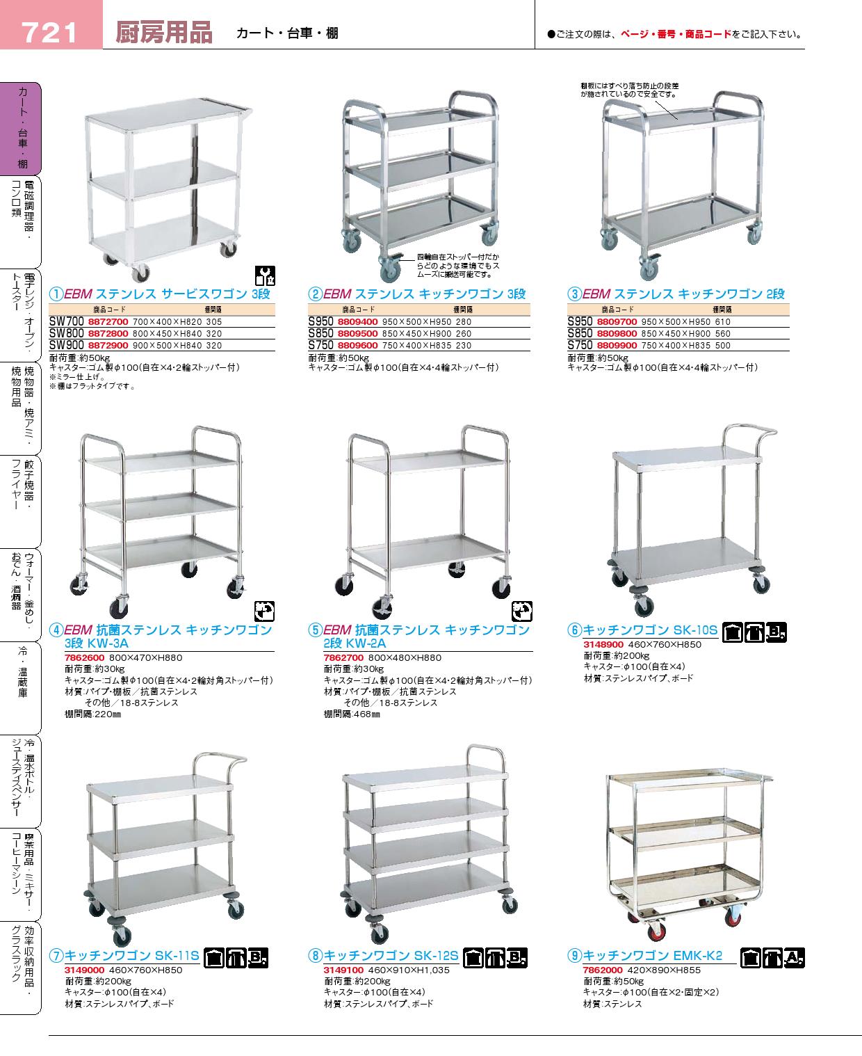 ＥＢＭ ステンレス キッチンワゴン ２段 Ｓ９５０(90)（商品番号8809700）