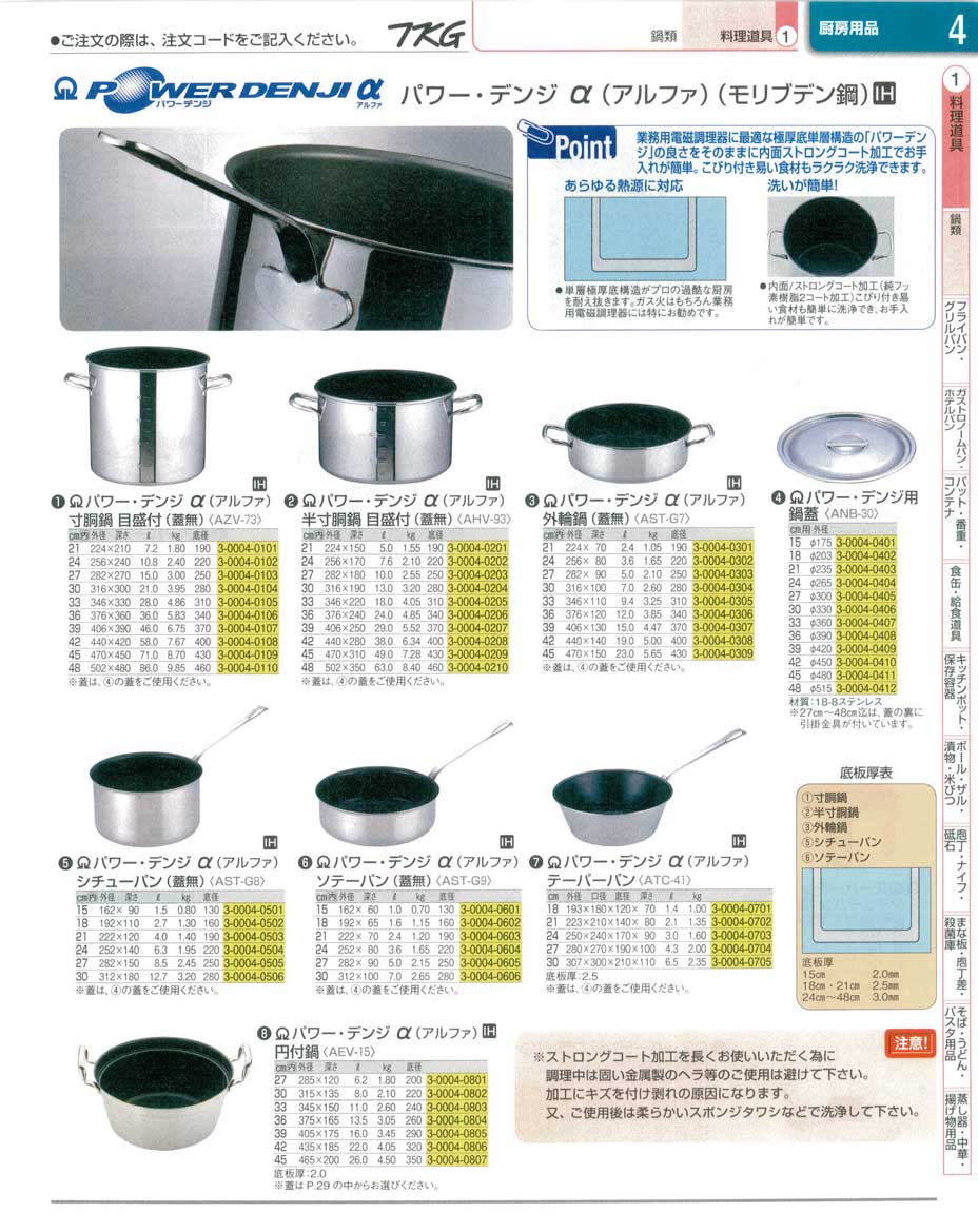 食器 パワーデンジα（モリブデン鋼）・電磁調理器対応鍋 ＴＫＧ１３