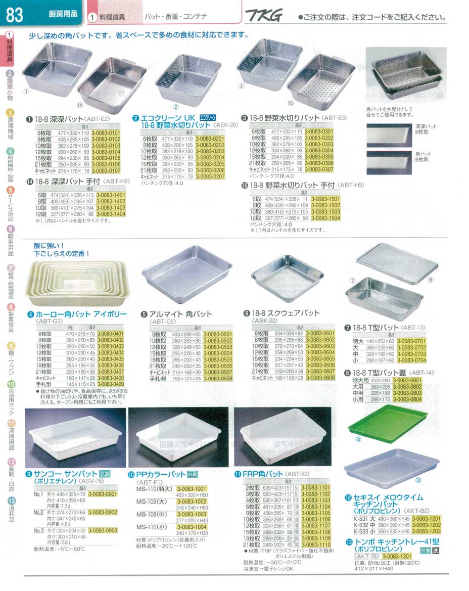 9-0138-0404)ABTE306(90)１８-８野菜水切りバット６枚取（商品番号3