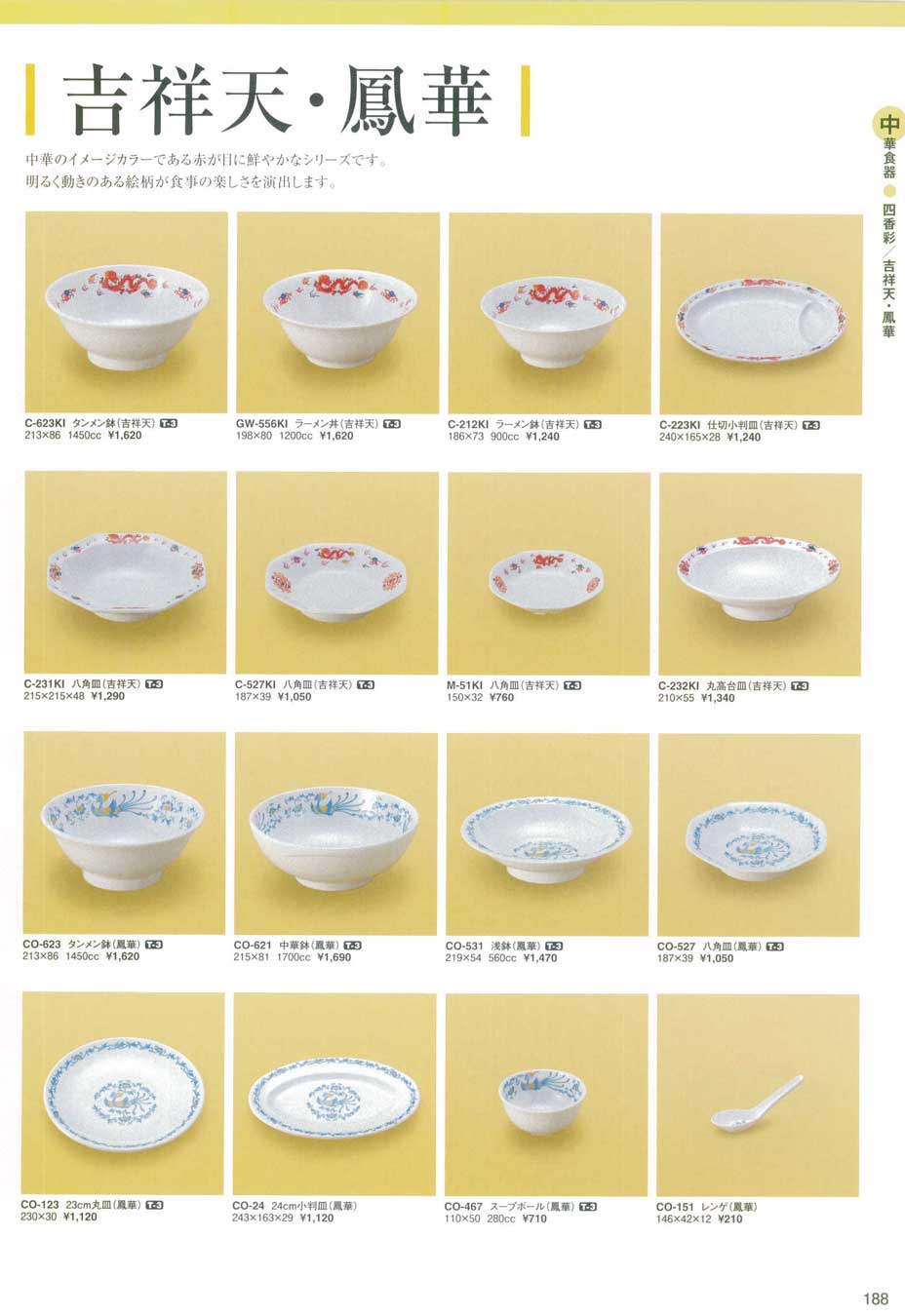 食器 吉祥天・鳳華スリーラインメラミンウエア2012－188ページ