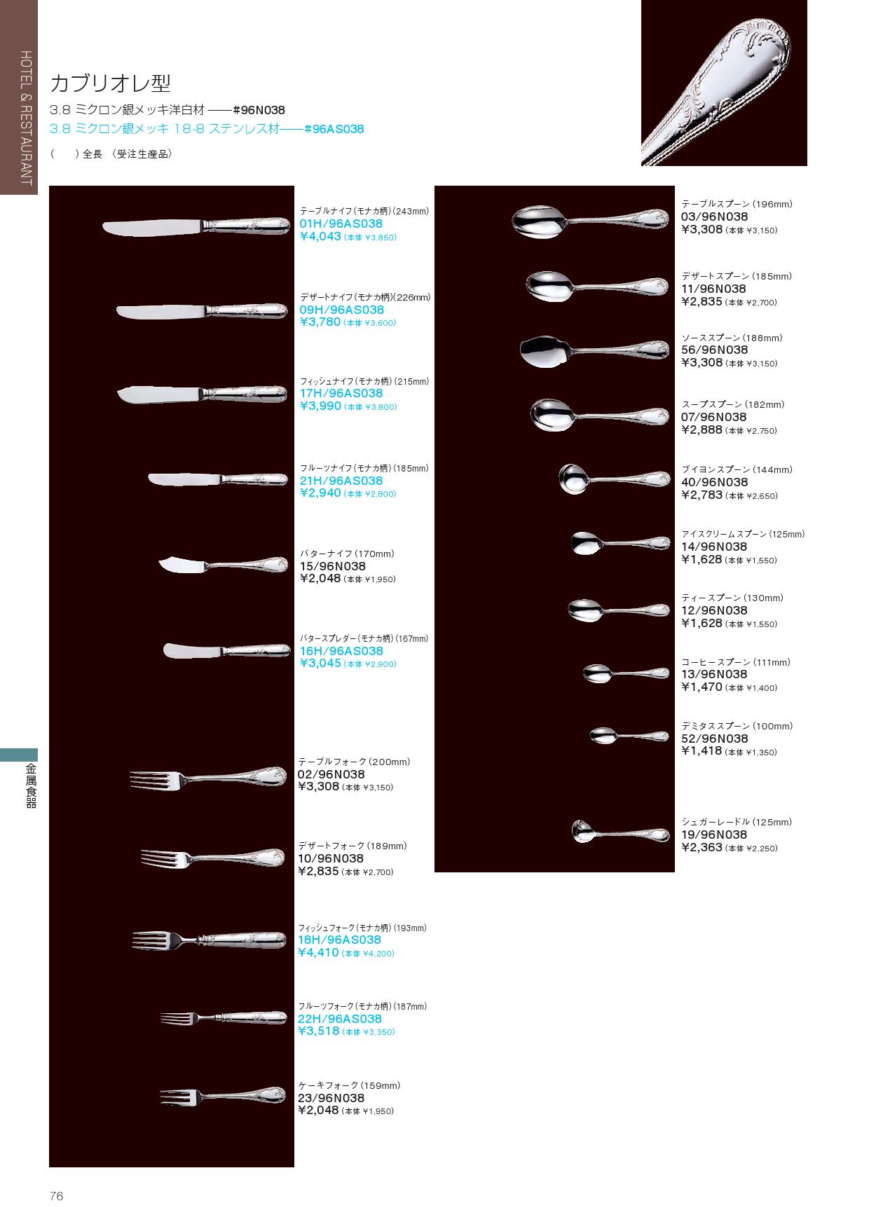食器 カブリオレ型・96N038・96AS038ノリタケ2010