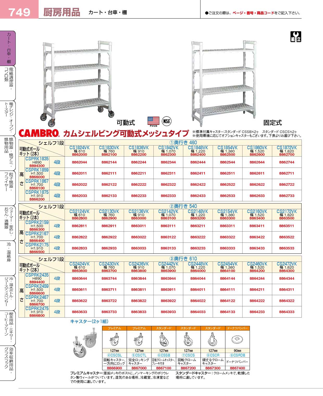 新品】カムシェルフ可動 540×1520×H1500 4段メッシュ