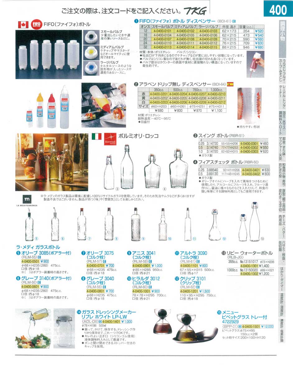 食器 ＦＩＦＯ（ファイフォ）ボトルディスペンサー・ガラスボトル ＴＫＧ１４－１ 遠藤商事－400ページ