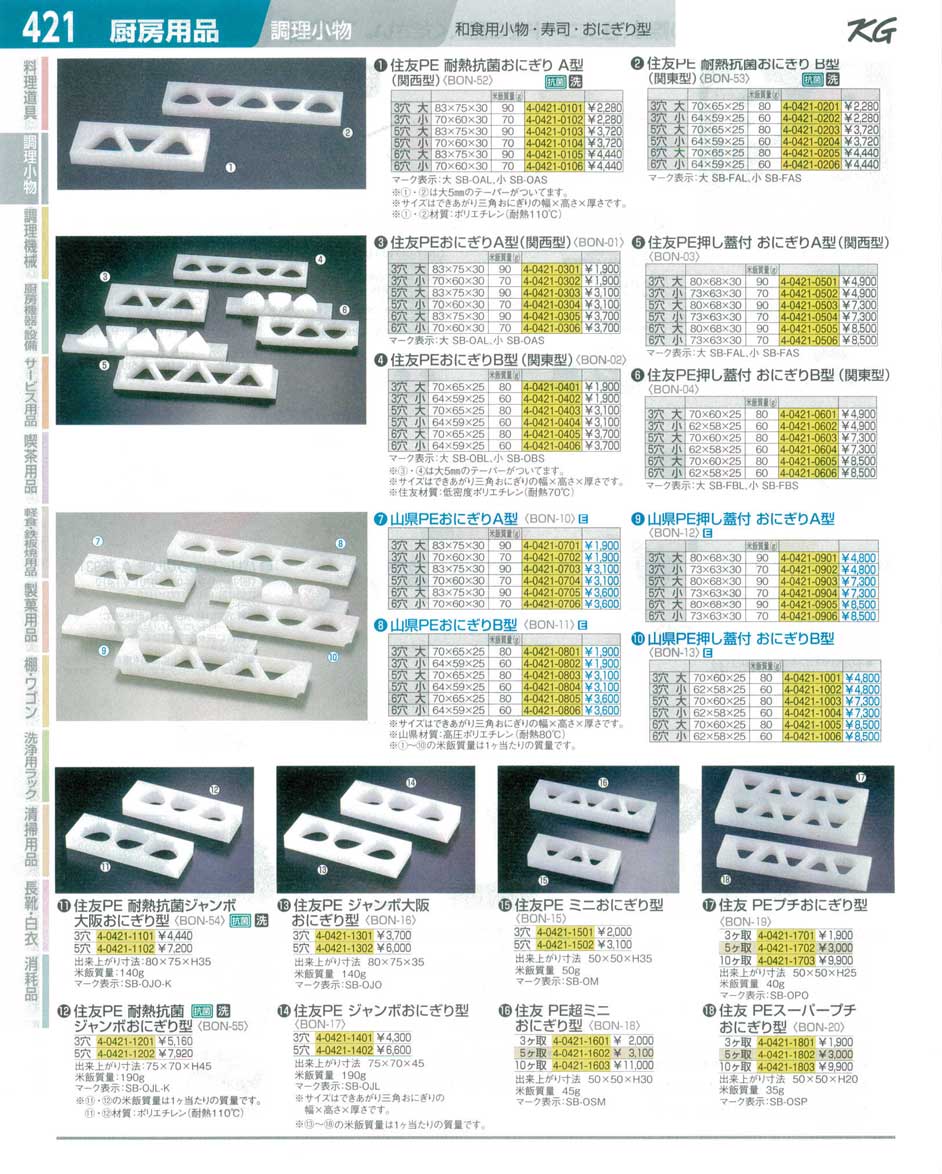 9-0541-0101)BON5201(90)住友ＰＥ 耐熱抗菌おにぎり Ａ型（関西）３穴