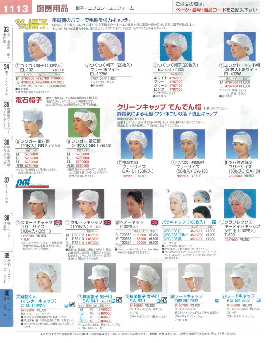 エレクトネット帽（２０枚入）ＥＬ-４０２Ｗ Ｍ ホワイト(90)（商品