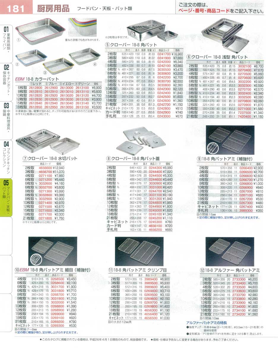 クローバー １８-８ 角バット １２枚取(90)（商品番号0242400）