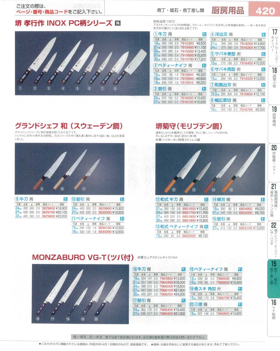 堺孝行 ＩＮＯＸ ＰＣ柄 牛刀 ２１cm １１０１２(110)（商品番号7915400）