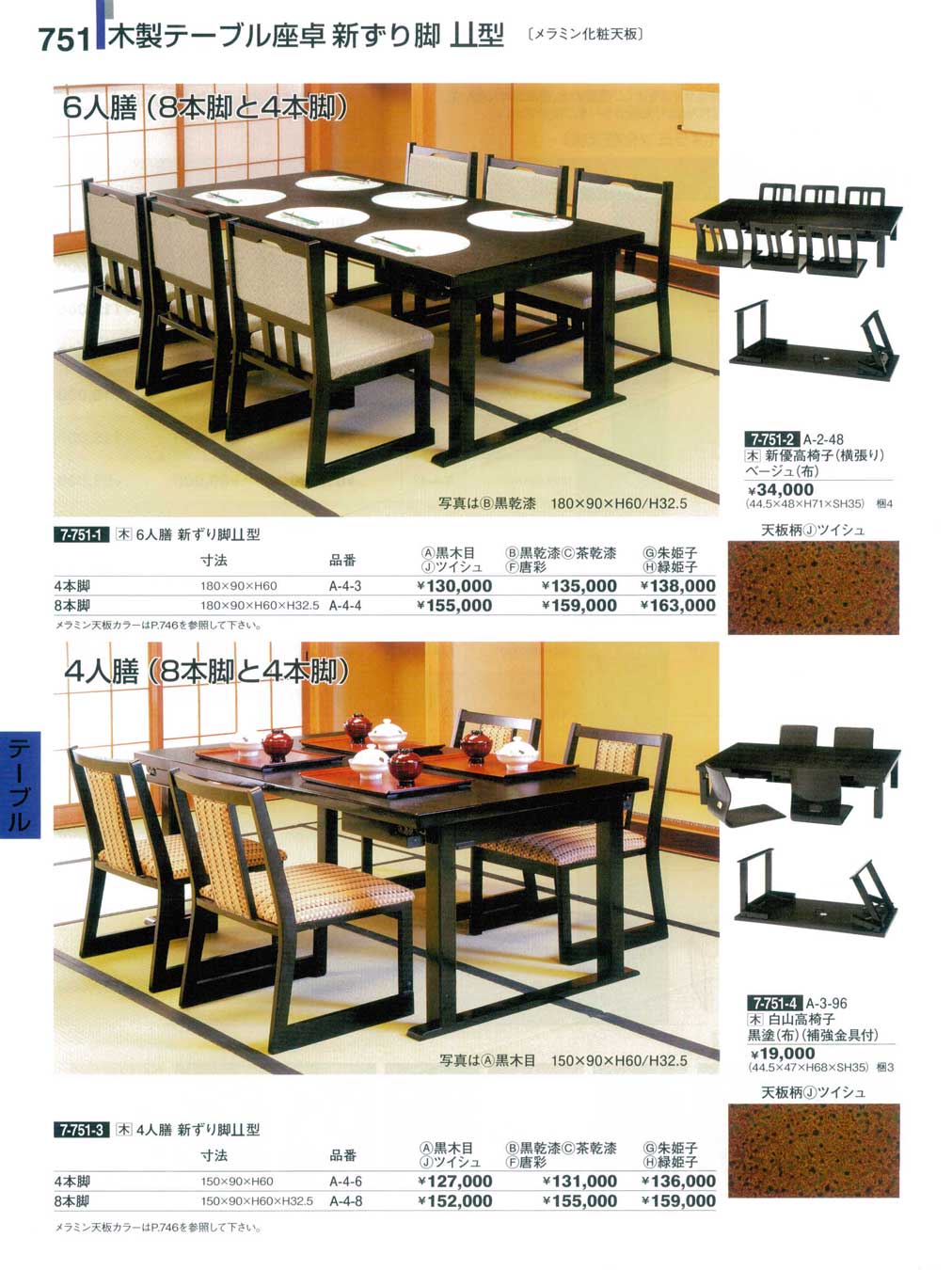 食器 木製テーブル座卓（６人膳・４人膳）割烹漆器２７－751ページ
