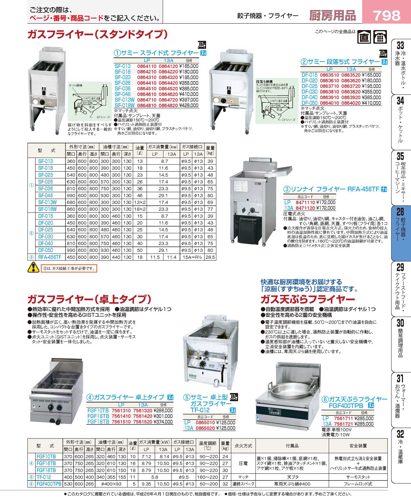 サミー スライド式 ガスフライヤー ＳＦ-０２３ ＬＰ(144)（商品番号0864310）