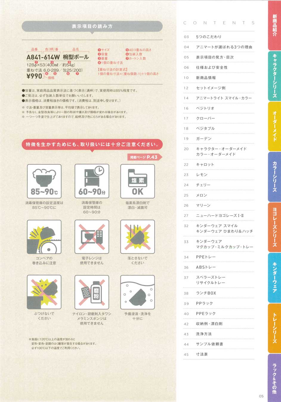 食器 表示項目の見方・目次ANIMATO－5ページ