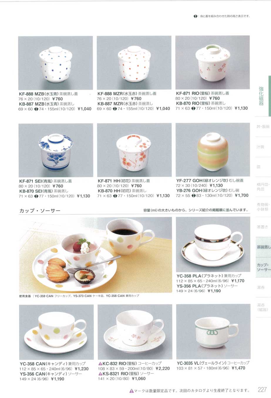 食器 強化磁器 茶碗蒸し/カップ・ソーサーReinforced porcelain tableware / Lidded Custard Bowl /  Cup and Saucer 三信化工２０２１－227ページ