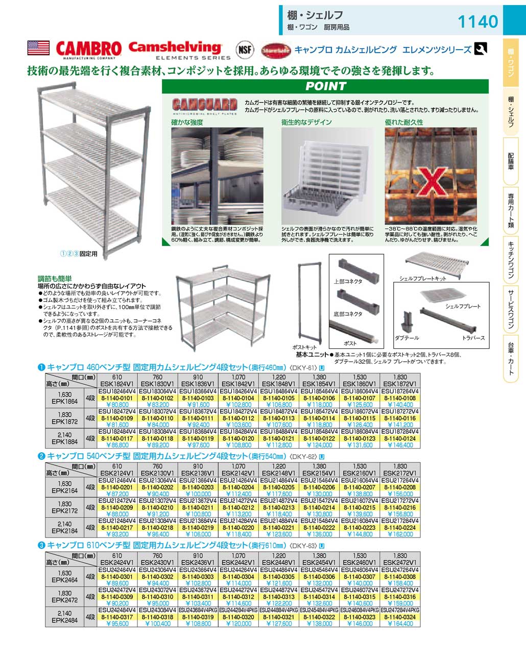 9-1180-0110)DKY6115(100)４６０ベンチ型固定用エレメンツ４段セット７６０×Ｈ１８３０（商品番号8-1140-0110）