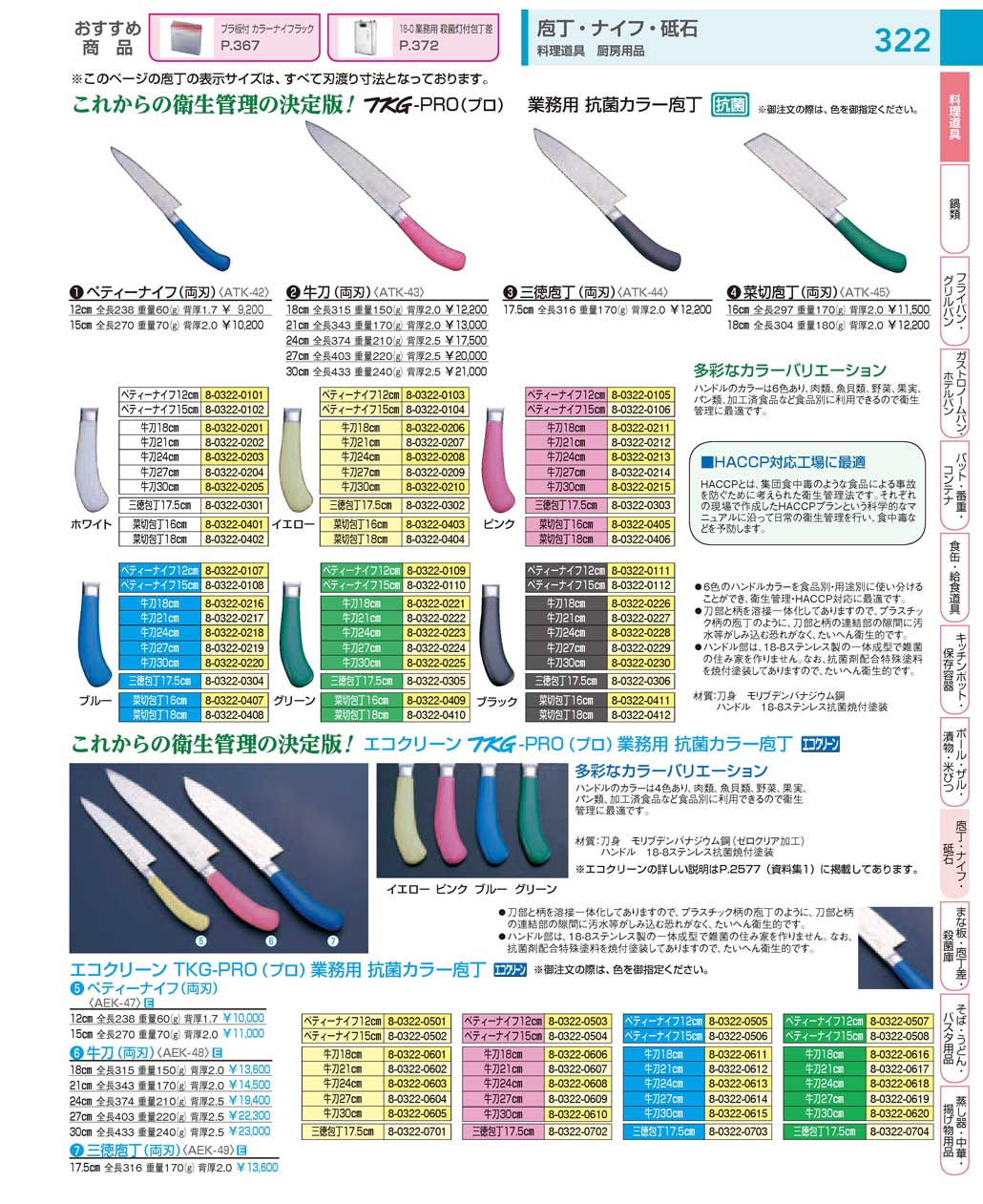 食器 庖丁／カラー庖丁：Kitchen knife ＴＫＧ１８－１ 遠藤商事－322