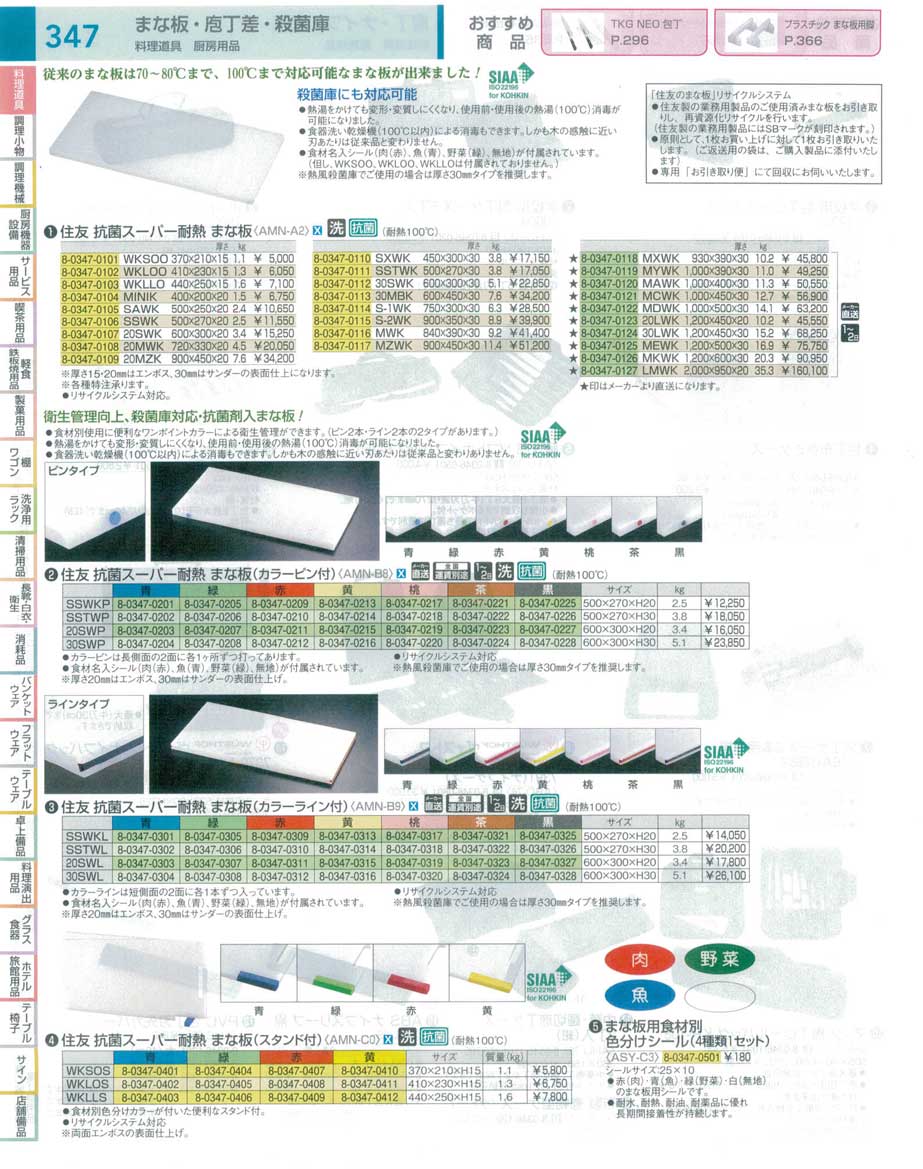 9-0359-0305)AMNB902(80)住友 抗菌スーパー耐熱まな板カラーライン付