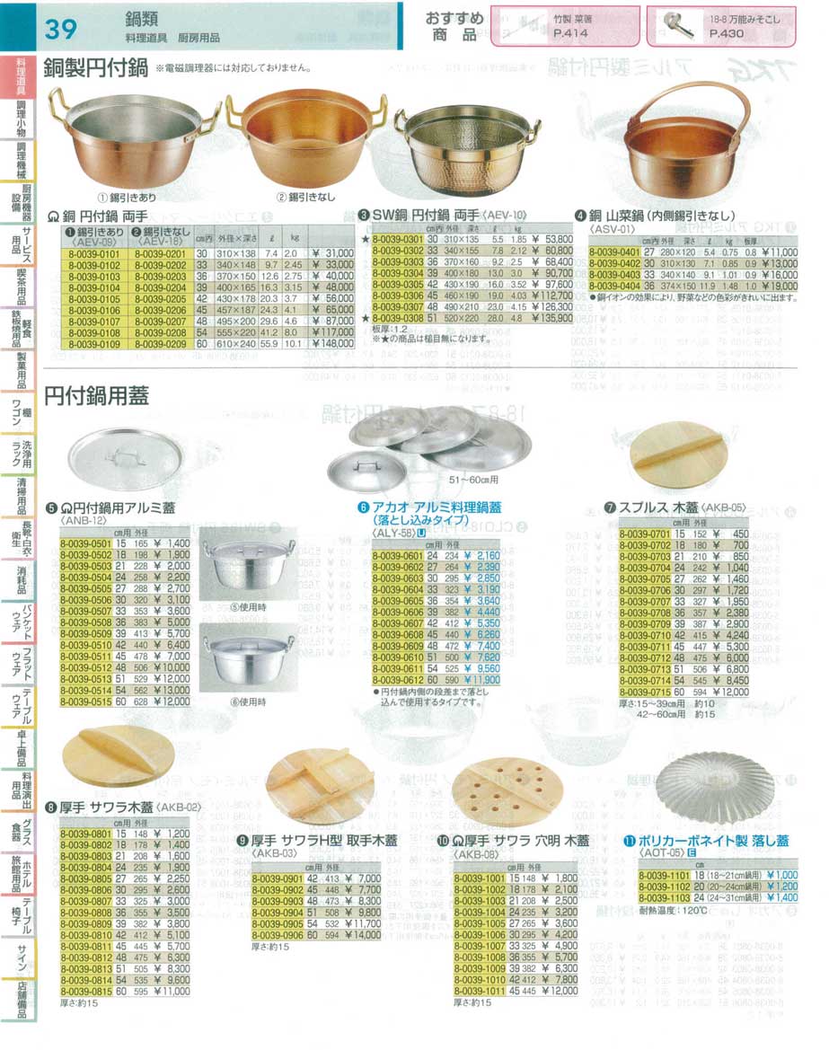 9-0039-0607)ALY5807(100)アカオ アルミ料理鍋蓋 落とし込みタイプ