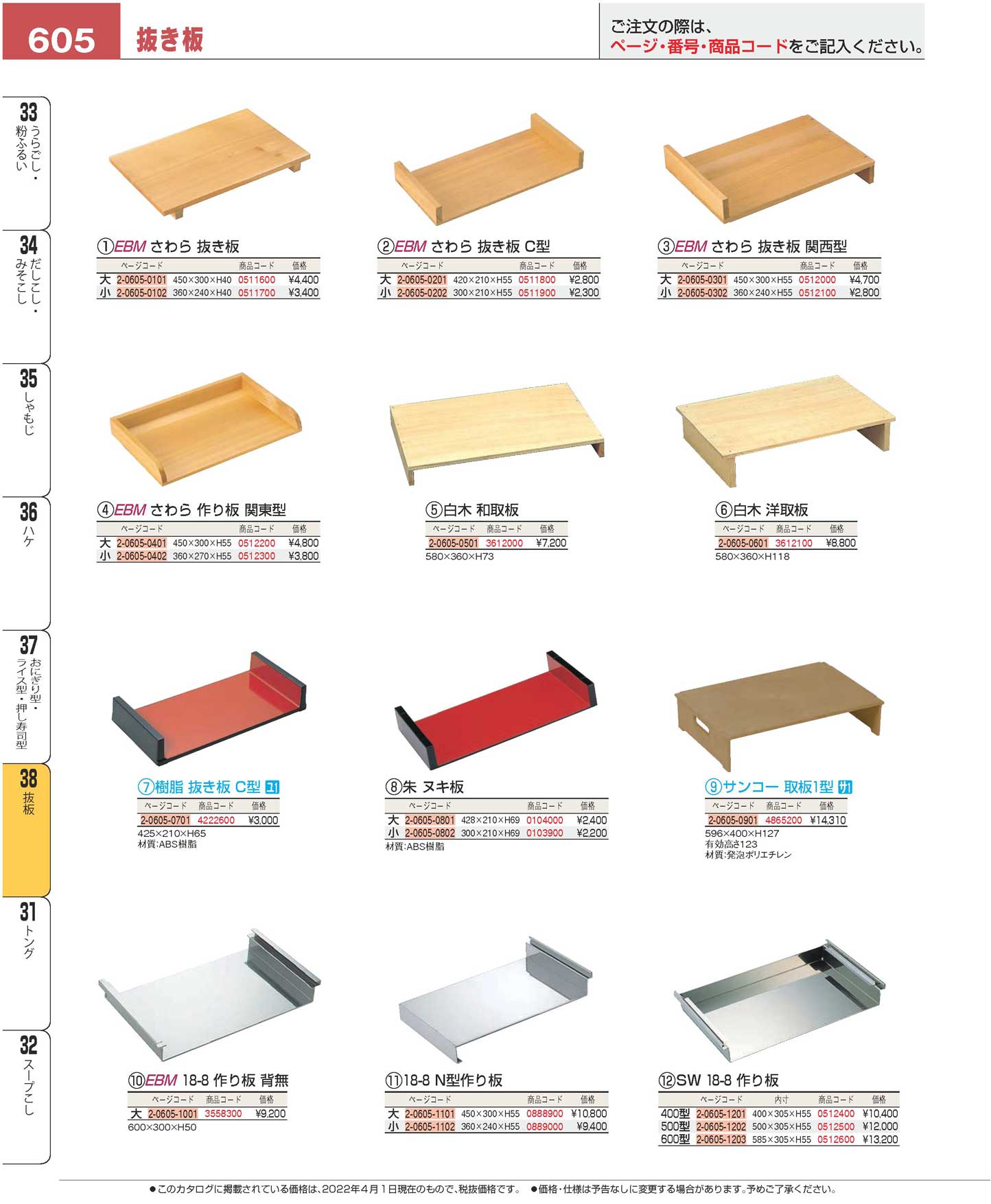 食器 抜板／抜き板Cutting guide board for noodles