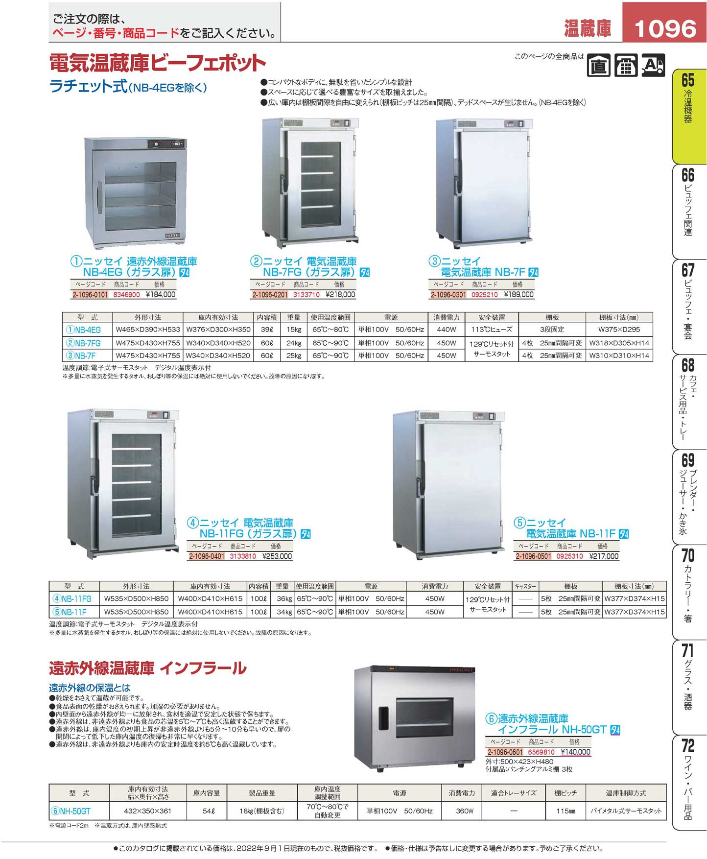 ニッセイ 電気温蔵庫 ＮＢ-１１ＦＧ（ガラス扉）デジタル温度表示付(130)（商品番号2-1096-0401）