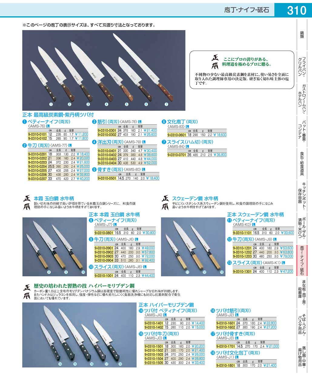 AMSJ001(160)正本 ハイパーモリブデン鋼 ツバ付牛刀（両刃）１８ｃｍ