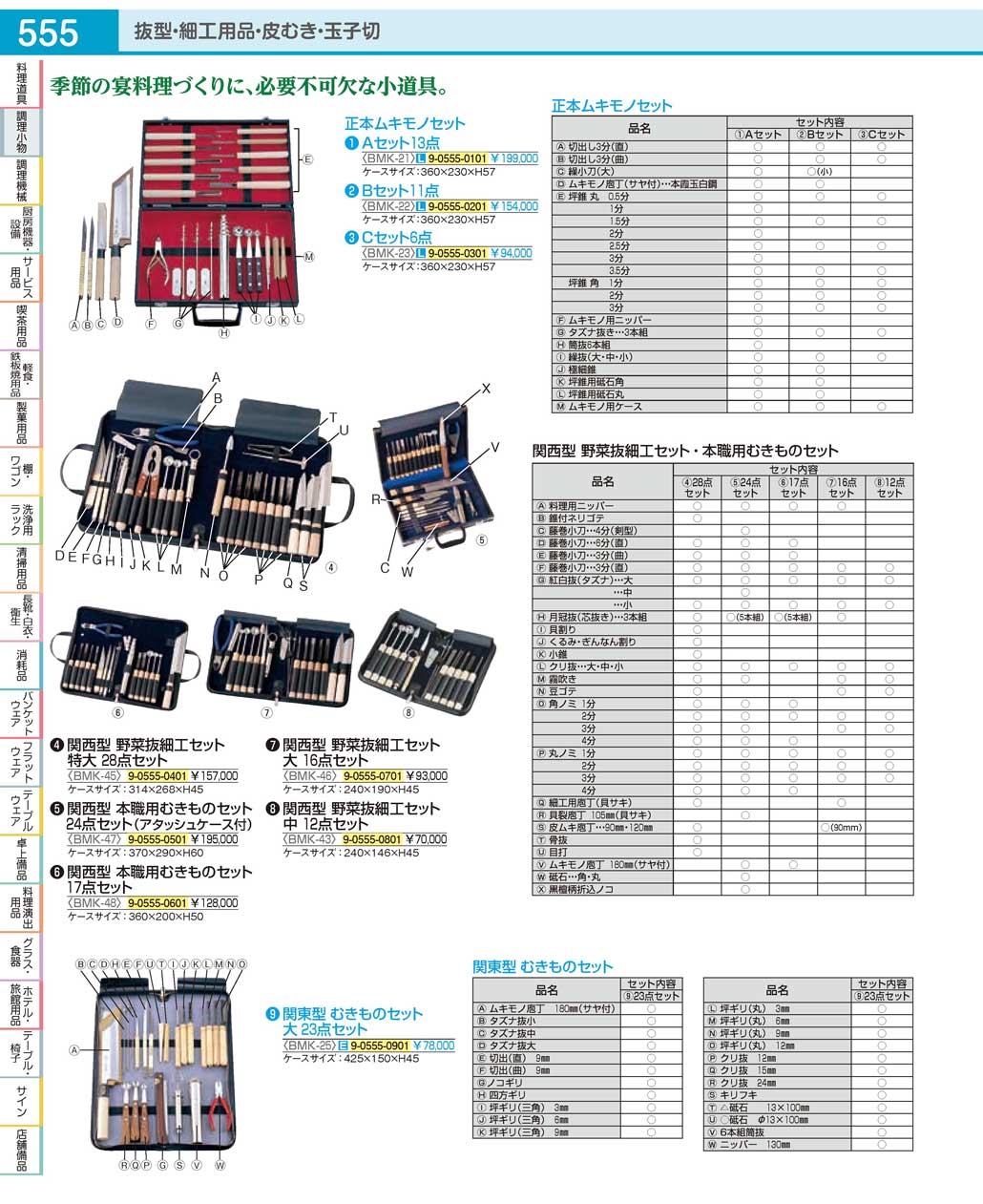 BMK4801(90)関西型 本職用むきものセット１７点セット（新セット）（商品番号9-0555-0601）