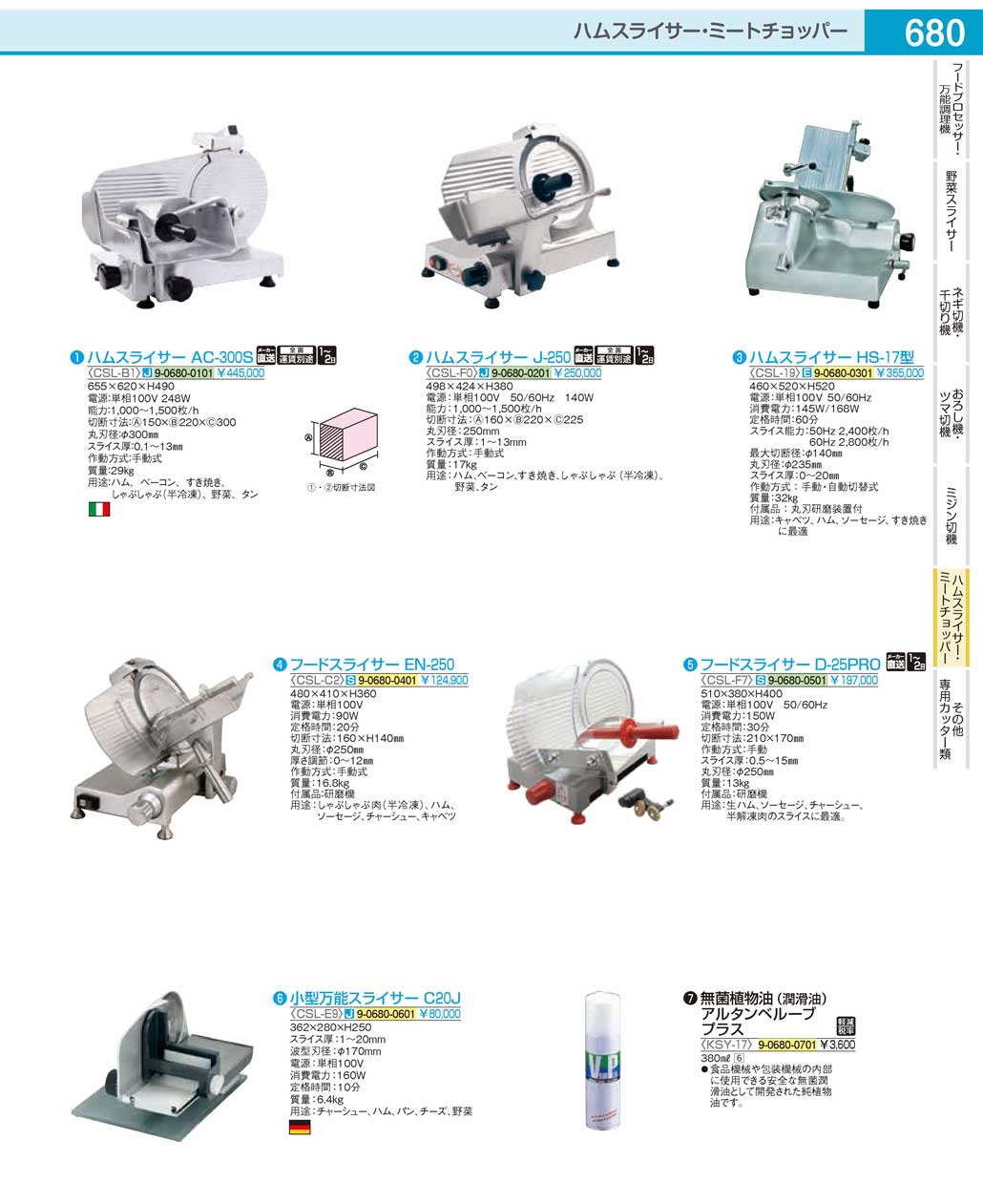 CSLF001(140)ハムスライサー Ｊ-２５０（直送）（商品番号9-0680-0201）