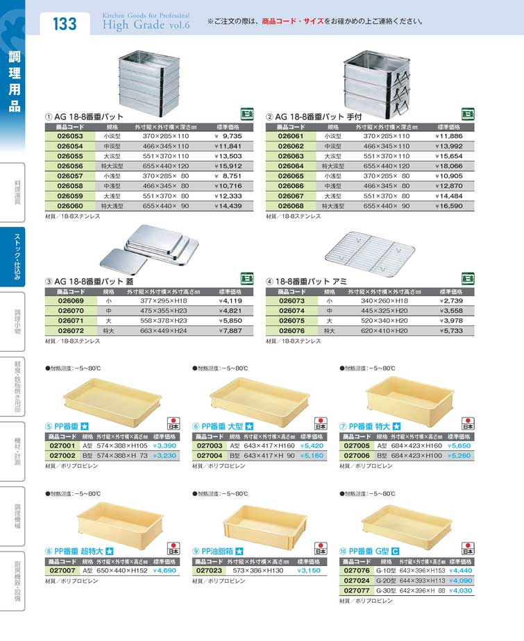 ＡＧ １８-８番重バット 手付大深型（90）（商品番号026063）